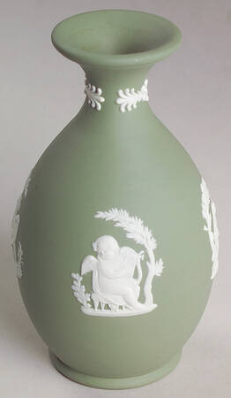 Cream Color on Celadon Jasperware Arcadian Bud Vase