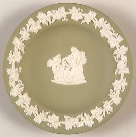 Cream Color on Celadon Jasperware 4" Round Tray