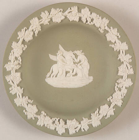 Cream Color on Celadon Jasperware 4" Round Tray