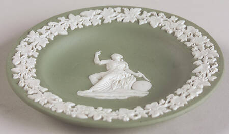 Cream Color on Celadon Jasperware 4" Round Tray