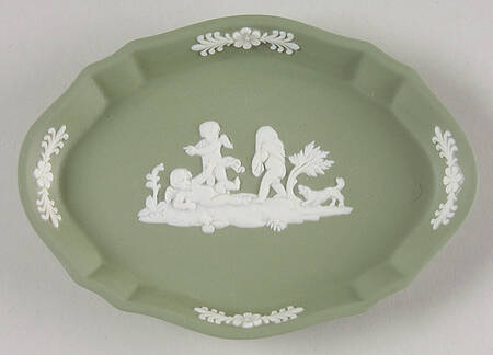 Cream Color on Celadon Jasperware Silver Tray
