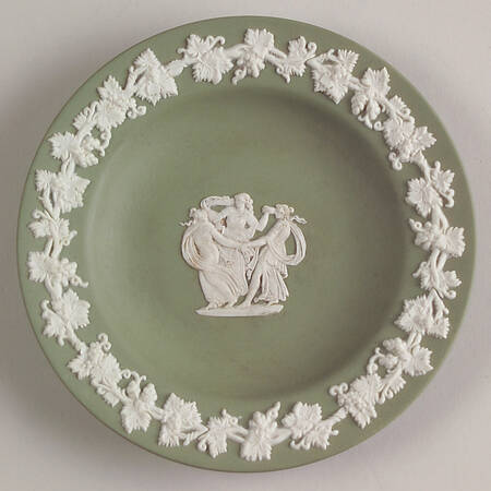 Cream Color on Celadon Jasperware Round Tray
