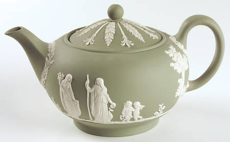 Cream Color on Celadon Jasperware Teapot & Lid