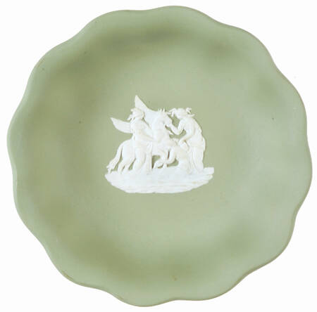 Cream Color on Celadon Jasperware 3" Round Sweet Dish