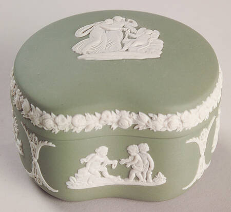 Cream Color on Celadon Jasperware Bean Box & Lid
