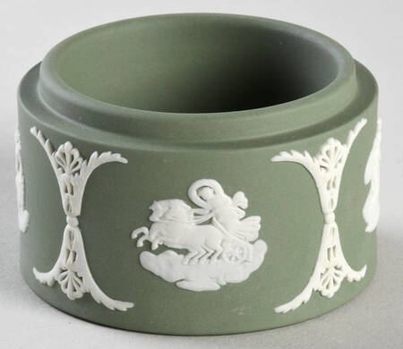 Cream Color on Celadon Jasperware 2" Round Box-No Lid