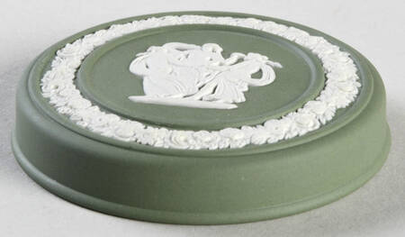 Cream Color on Celadon Jasperware Lid for 2" Round Box