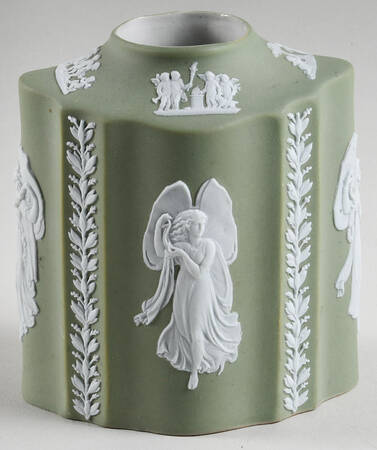 Cream Color on Celadon Jasperware Tea Caddy No Lid
