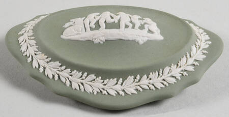 Cream Color on Celadon Jasperware Silver/Candy Box-Lid