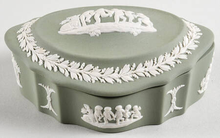 Cream Color on Celadon Jasperware Silver/Candy Box with Lid