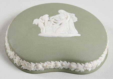 Cream Color on Celadon Jasperware Lid for Bean Box