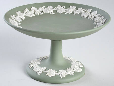 Cream Color on Celadon Jasperware Round Compote (Height X Width)