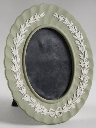 Cream Color on Celadon Jasperware 6" Oval Picture Frame