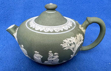 Cream Color on Celadon Jasperware Individual Teapot & Lid
