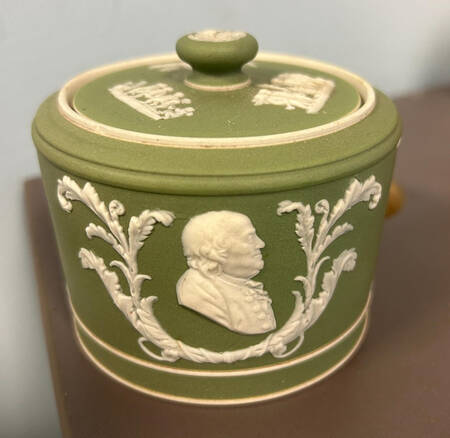 Cream Color on Celadon Jasperware Sugar Box & Lid