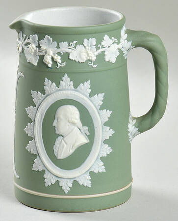 Cream Color on Celadon Jasperware Small Trojan Jug