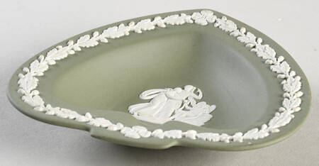 Cream Color on Celadon Jasperware Small Spade Shape Ashtray
