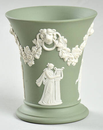 Cream Color on Celadon Jasperware 3" Vase