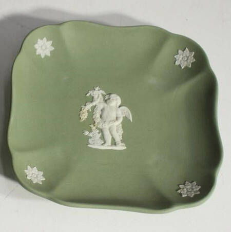 Cream Color on Celadon Jasperware Square Tray