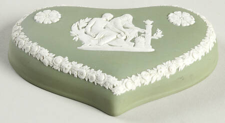Cream Color on Celadon Jasperware Lid for Heart Shape Box