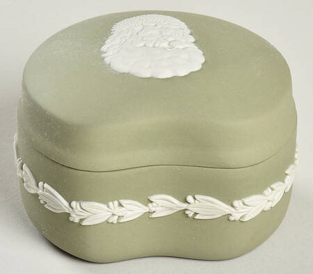 Cream Color on Celadon Jasperware Bean Box & Lid