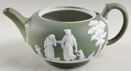 Cream Color on Celadon Jasperware Teapot No Lid
