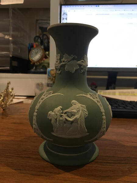 Cream Color on Celadon Jasperware 5" Bud Vase