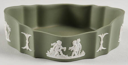 Cream Color on Celadon Jasperware Silver/Candy Box-No Lid