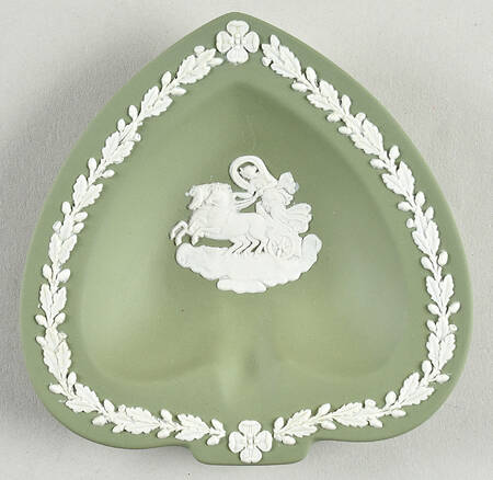 Cream Color on Celadon Jasperware Small Spade Shape Ashtray