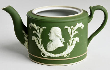 Cream Color on Celadon Jasperware Teapot No Lid