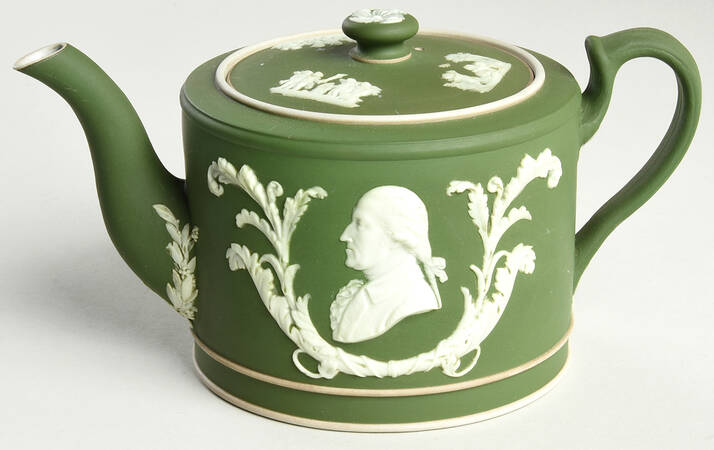 Cream Color on Celadon Jasperware Teapot & Lid