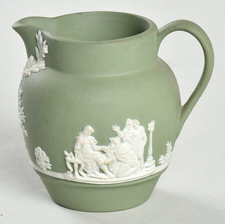 Cream Color on Celadon Jasperware Mini Creamer