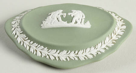 Cream Color on Celadon Jasperware Silver/Candy Box-Lid
