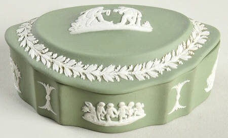 Cream Color on Celadon Jasperware Silver/Candy Box & Lid
