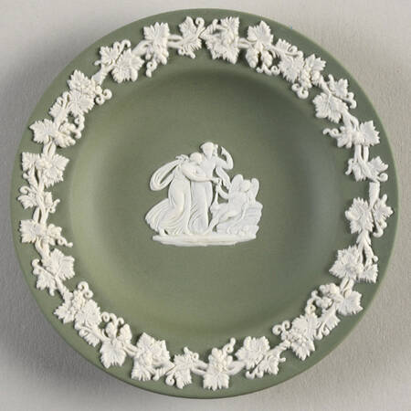Cream Color on Celadon Jasperware 4" Round Tray