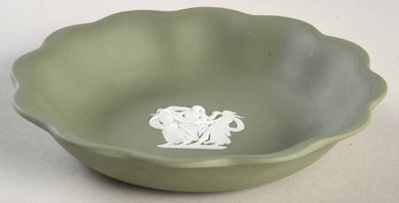 Cream Color on Celadon Jasperware Round Scalloped Compotier