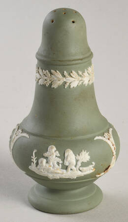 Cream Color on Celadon Jasperware Salt Shaker