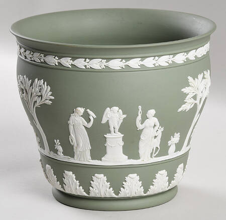 Cream Color on Celadon Jasperware 7" Arcadian Jardiniere