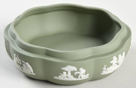 Cream Color on Celadon Jasperware Large Scalloped Candy Box-No Lid