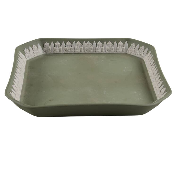 Cream Color on Celadon Jasperware Tray for (7 Pc) Pot de Creme Set