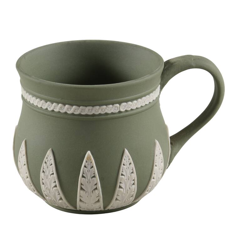 Cream Color on Celadon Jasperware 2 Pc Pot de Creme No Lid