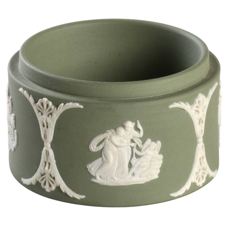 Cream Color on Celadon Jasperware Round Box No Lid