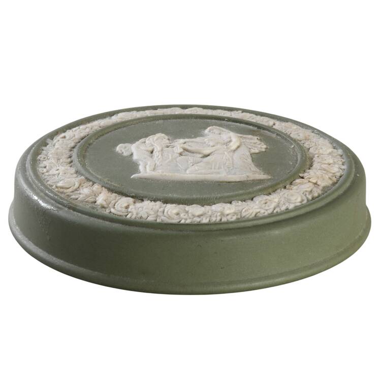 Cream Color on Celadon Jasperware Lid for Round Box