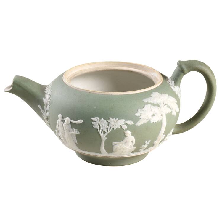 Cream Color on Celadon Jasperware Mini Teapot No Lid