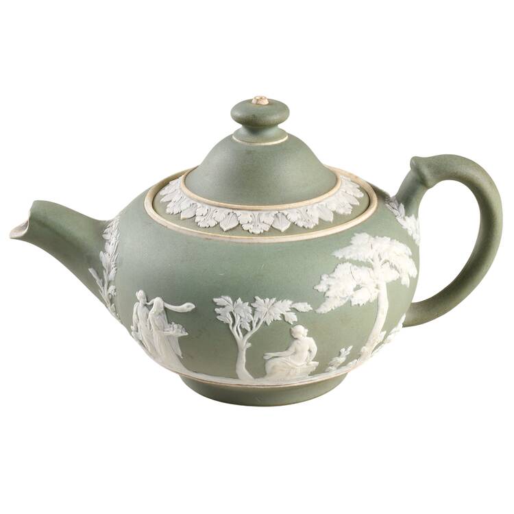 Cream Color on Celadon Jasperware Mini Teapot & Lid