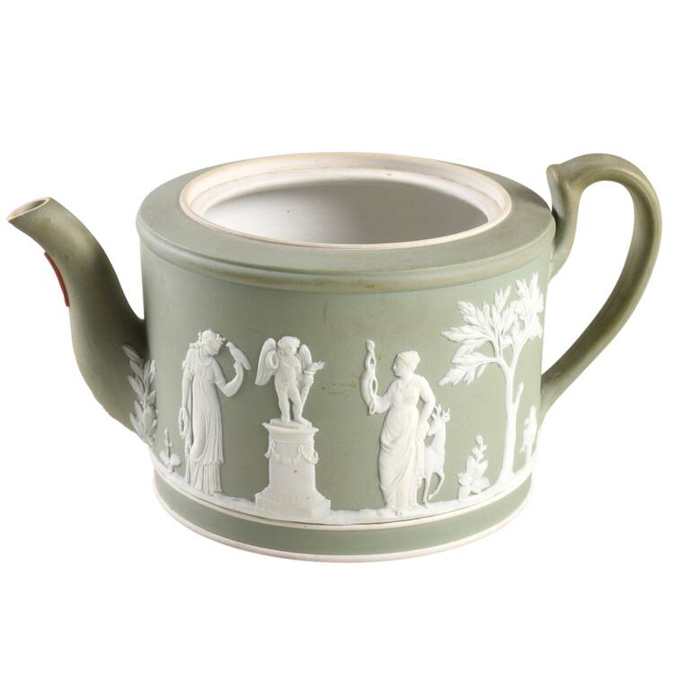 Cream Color on Celadon Jasperware Teapot No Lid
