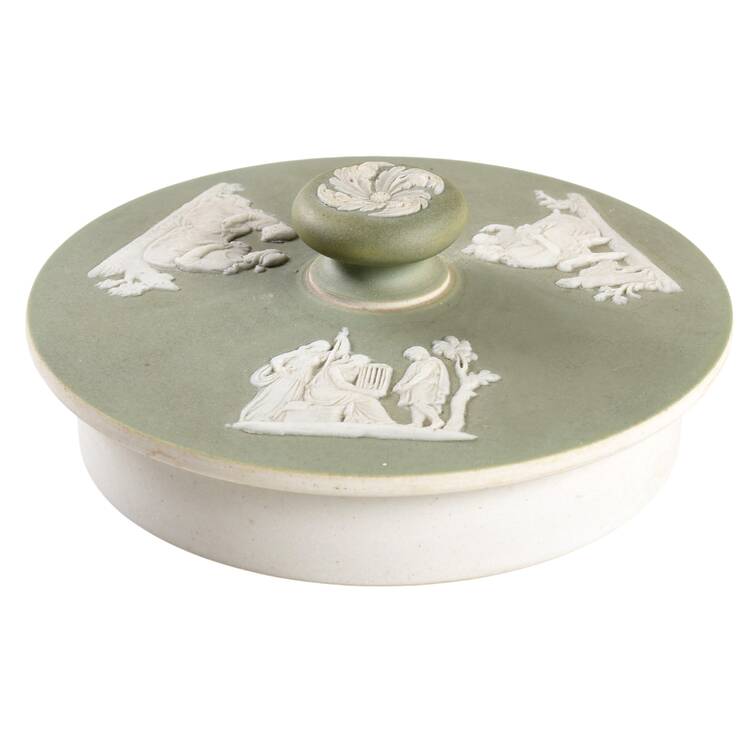 Cream Color on Celadon Jasperware Lid for Teapot