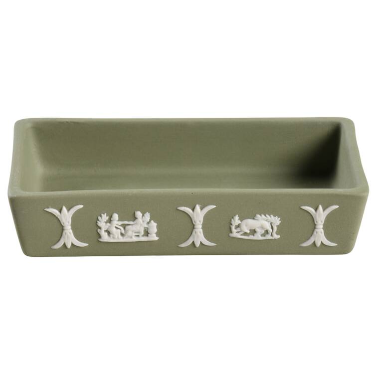 Cream Color on Celadon Jasperware 3" Rectangular Box-No Lid