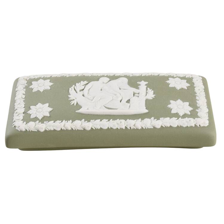 Cream Color on Celadon Jasperware Lid for 3" Rectangular Box