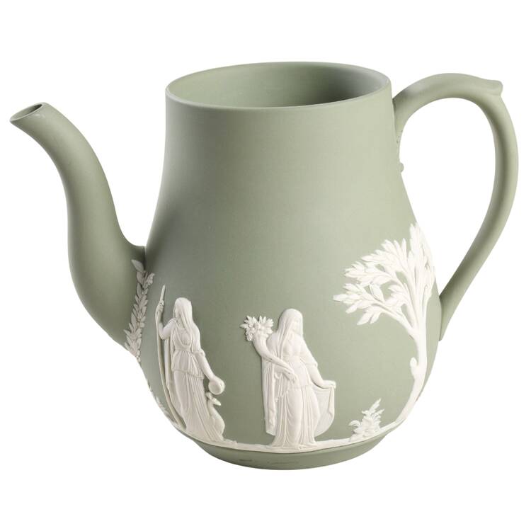 Cream Color on Celadon Jasperware Coffee Pot No Lid